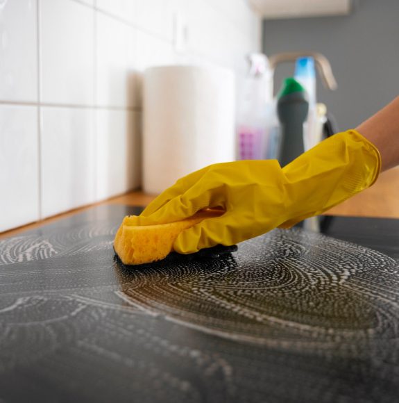 Kitchen tiles scrubbing